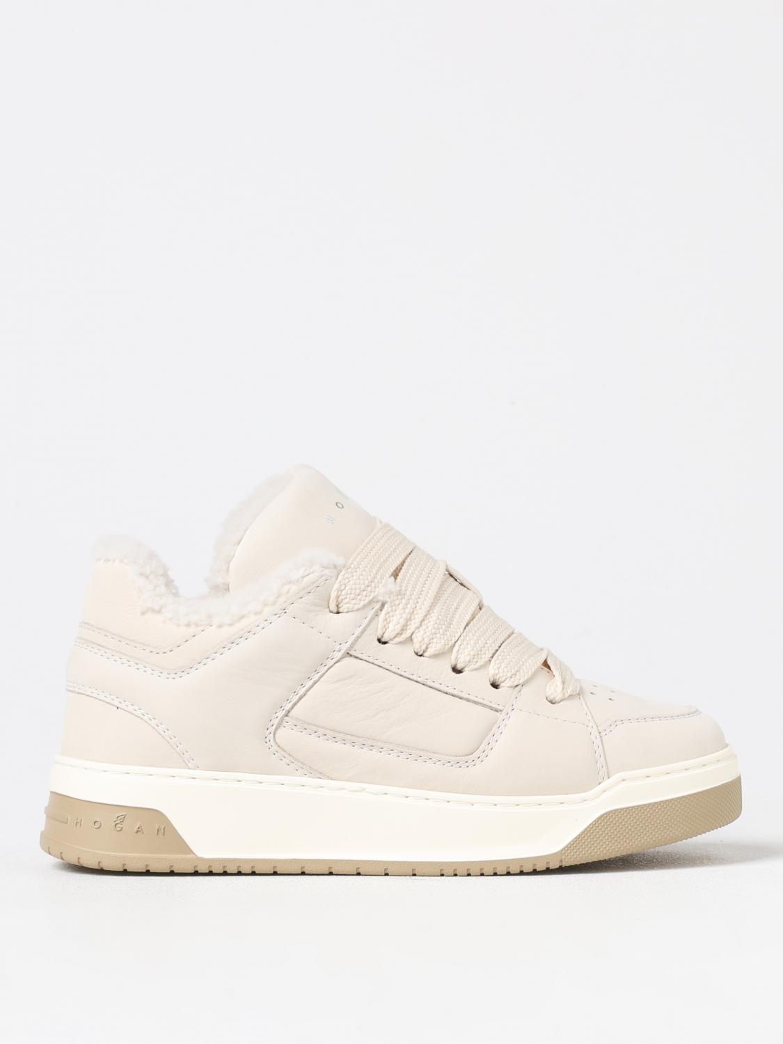 Hogan Round Toe Low-top Rubber Sole Sneakers In Ivory