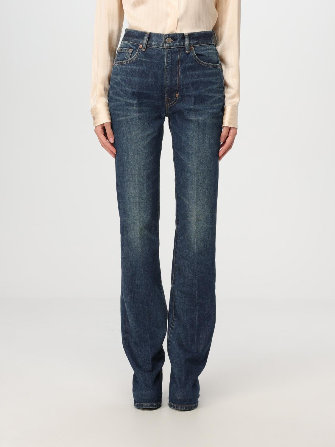 Tom Ford Dark Blue Flared High Rise Jeans In Denim