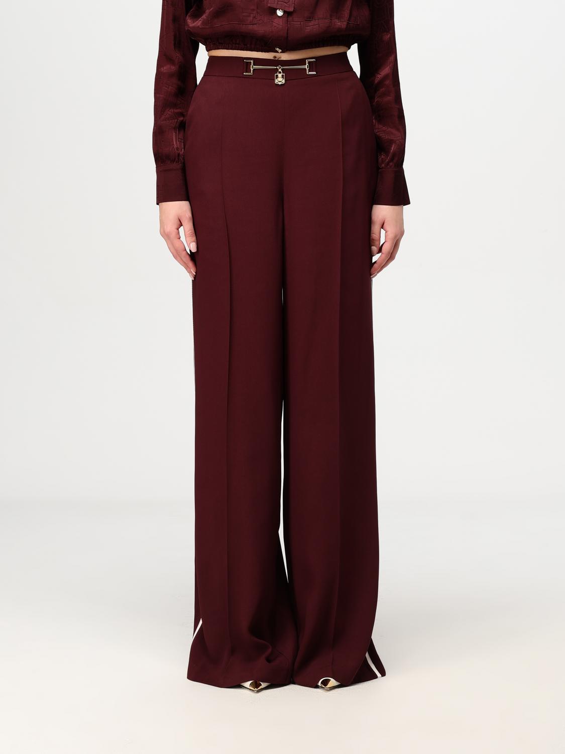 Elisabetta Franchi Red Wide-leg Trousers With High Waist In Rot