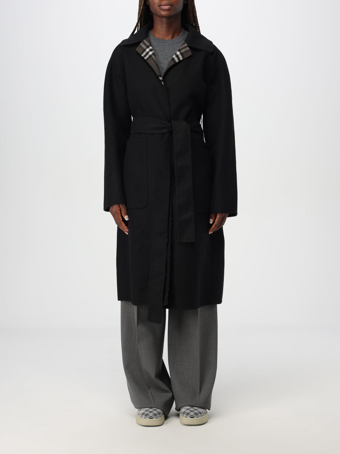 Shop Burberry Coat  Woman Color Black In Schwarz