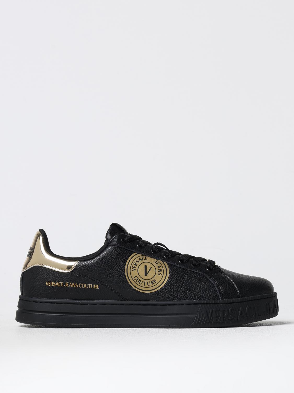 Versace Jeans Couture Black Leather Sneakers In Blue
