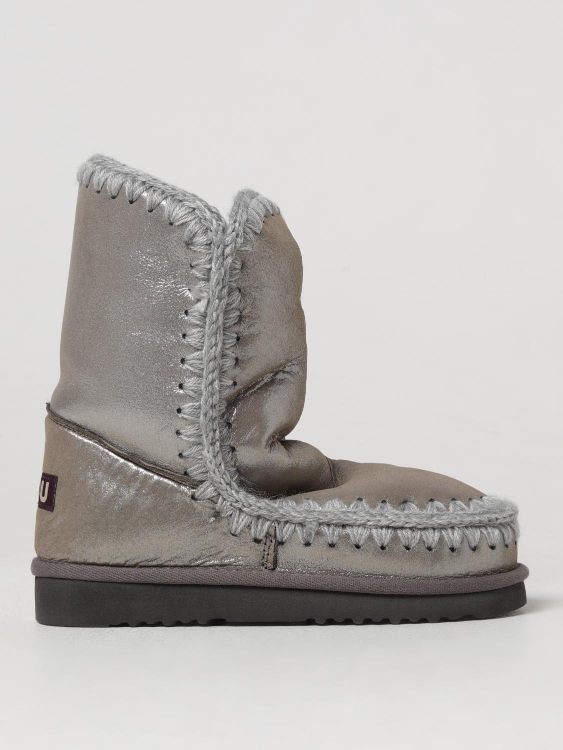 Mou Eskimo 24 Low Heels Ankle Boots In Grey Leather In Grau