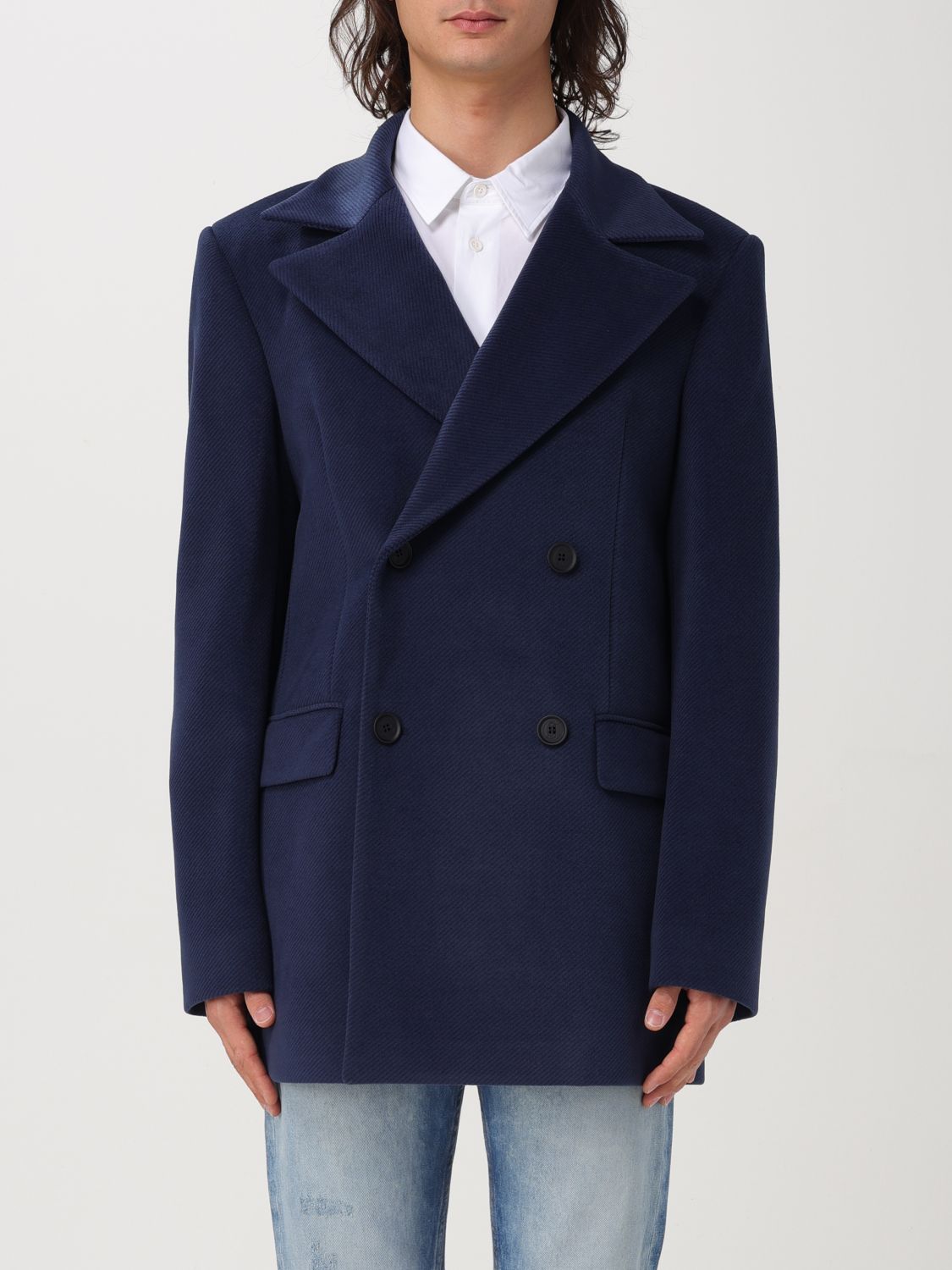 Shop Just Cavalli Coat  Men Color Blue In Blau