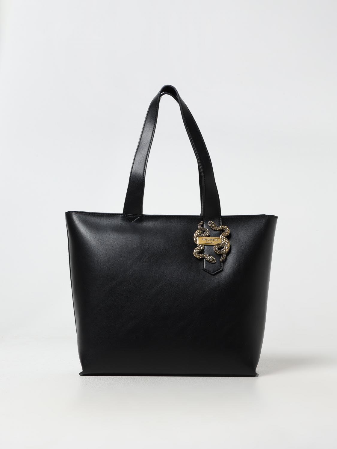 Just Cavalli Snake-appliqué Zipped Tote Bag In Black