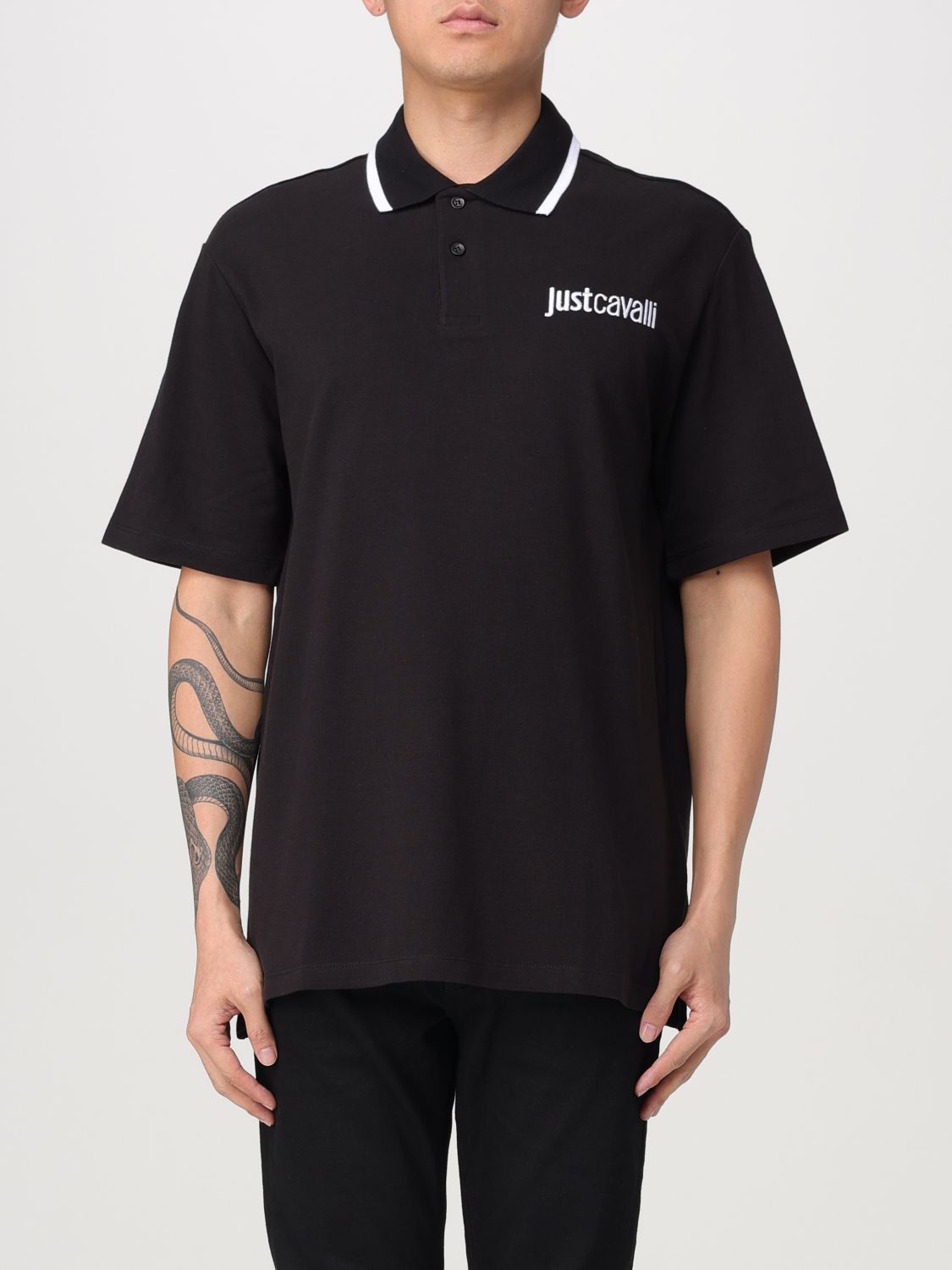 Shop Just Cavalli Polo Shirt  Men Color Black In Schwarz