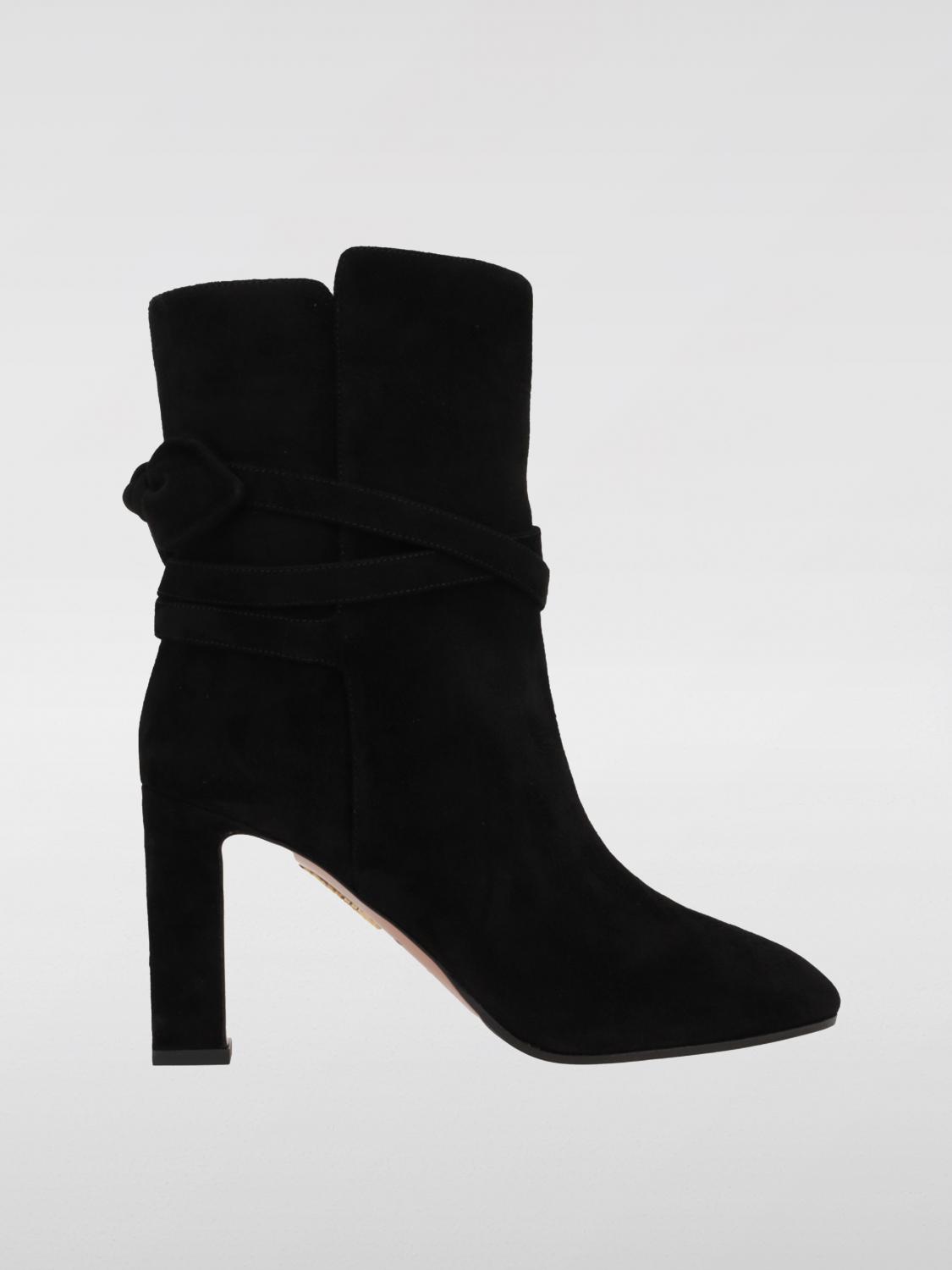 Shop Aquazzura Flat Ankle Boots  Woman Color Black In Schwarz