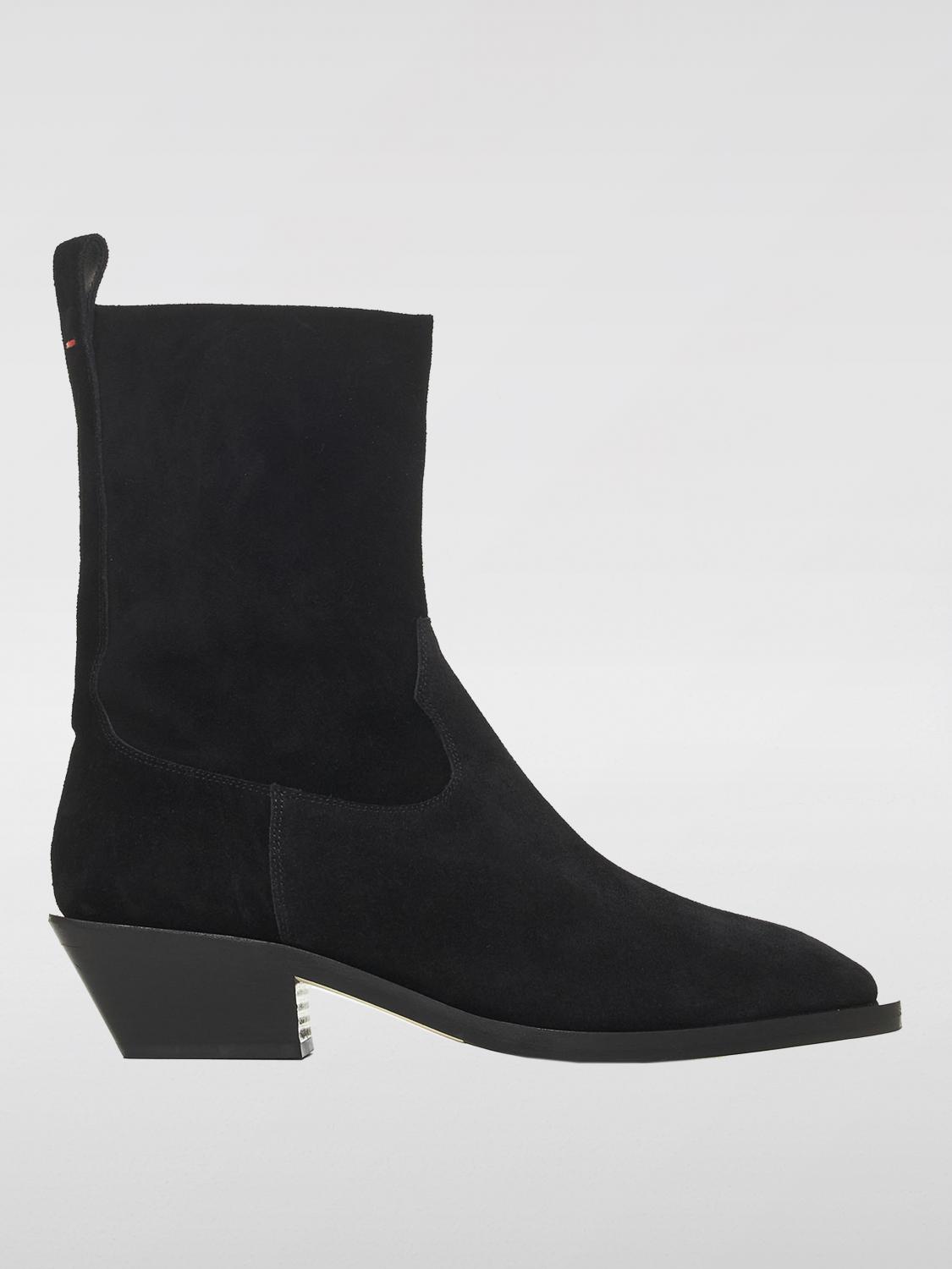 Aeyde Luis 35mm Square Toe Block In Leatherheel Ankle Boot In Schwarz