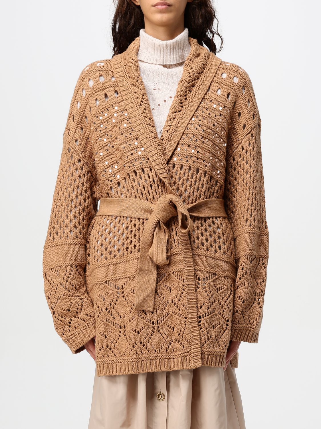 Shop Twinset Cardigan  Woman Color Brown In Braun