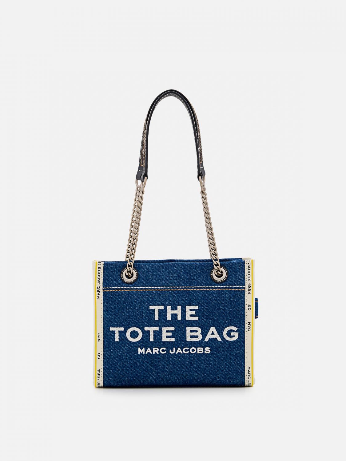 Marc Jacobs The Medium Tote In Blue Denim With Embroidered Logo In Blue