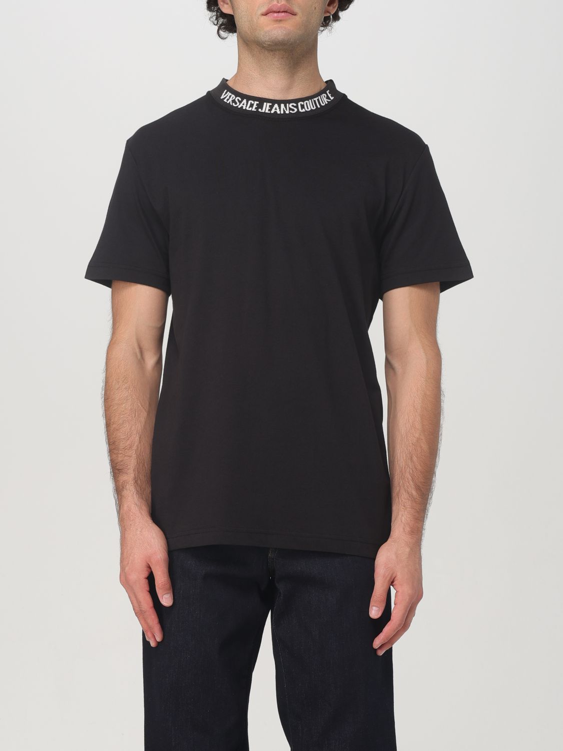 Versace Jeans Couture Logo-trim Cotton T-shirt In Schwarz