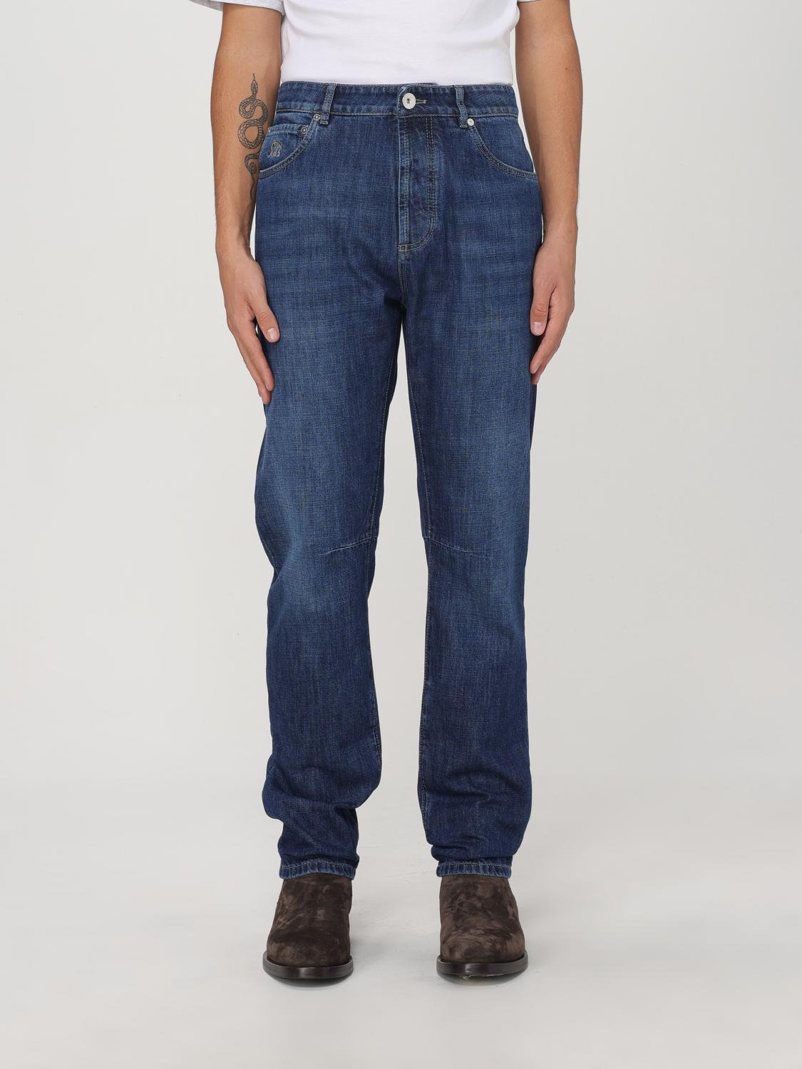 Brunello Cucinelli Dark Blue Jeans Washed Effect In Denim