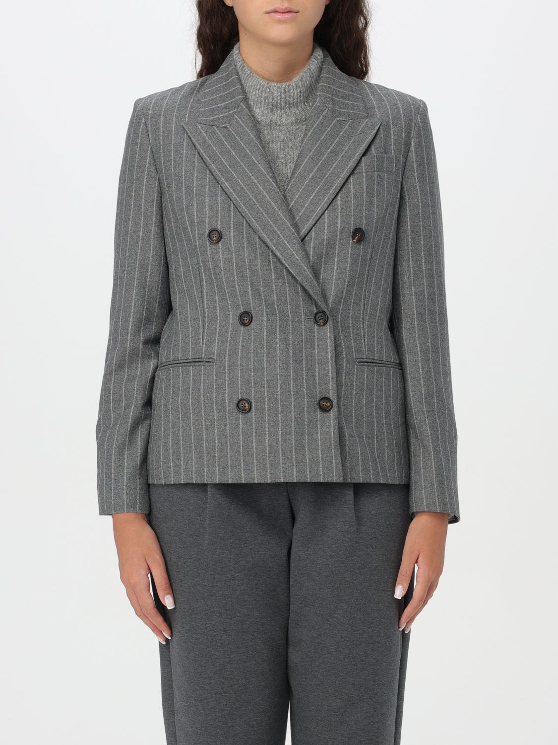 Shop Brunello Cucinelli Jacket  Woman Color Grey In Grau