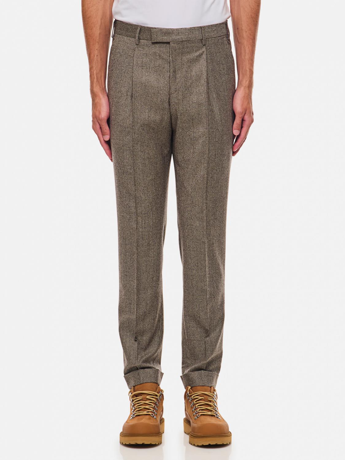 Pt Torino Pleated Check Trousers In Beige