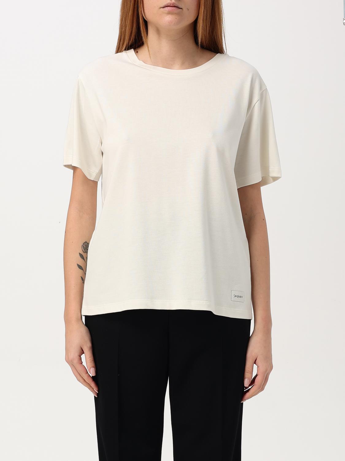 Saint Laurent White T-shirt With Logo Patch In White
