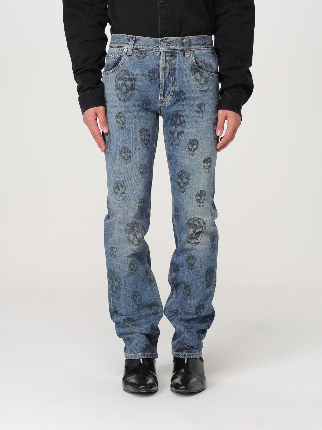 Jeans Alexander McQueen in denim con stampa Skull