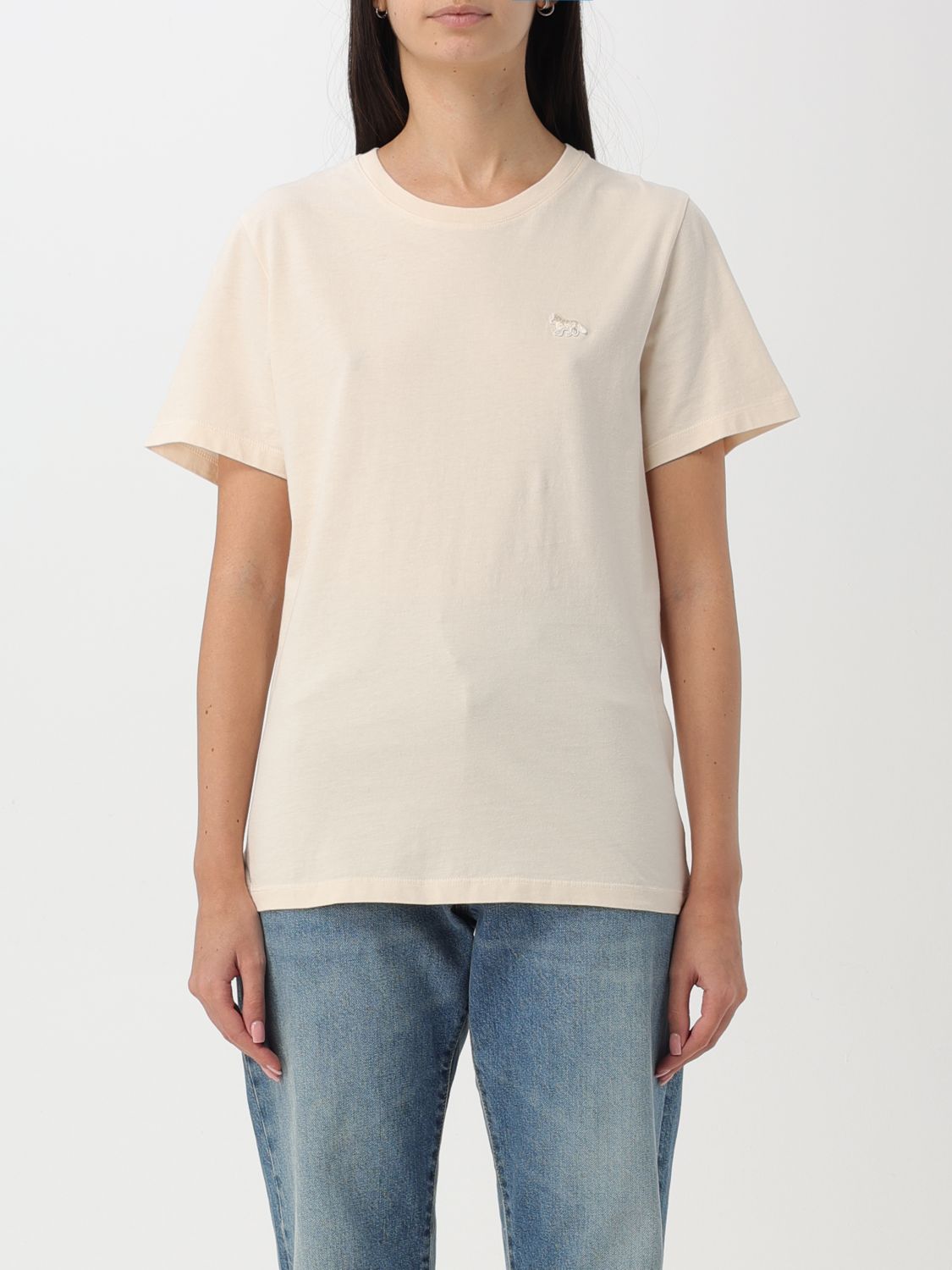 Shop Maison Kitsuné T-shirt  Woman Color Yellow Cream