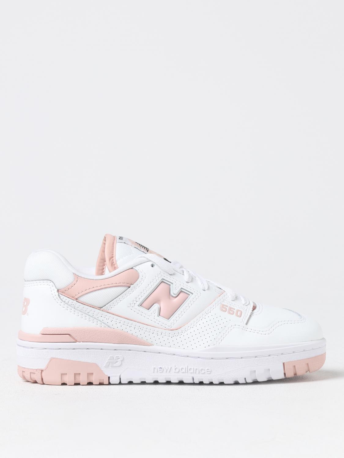 New Balance '550' White And Light Pink Low Top Sneakers With Logo In Leather Woman In White