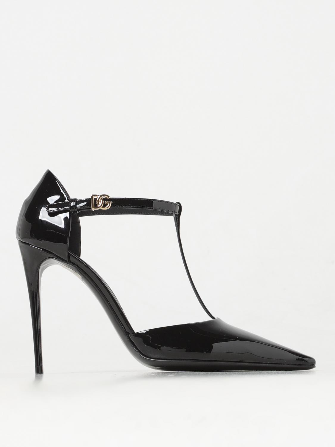 Dolce & Gabbana Elegant Black Leather T-strap Heels Sandals In Schwarz