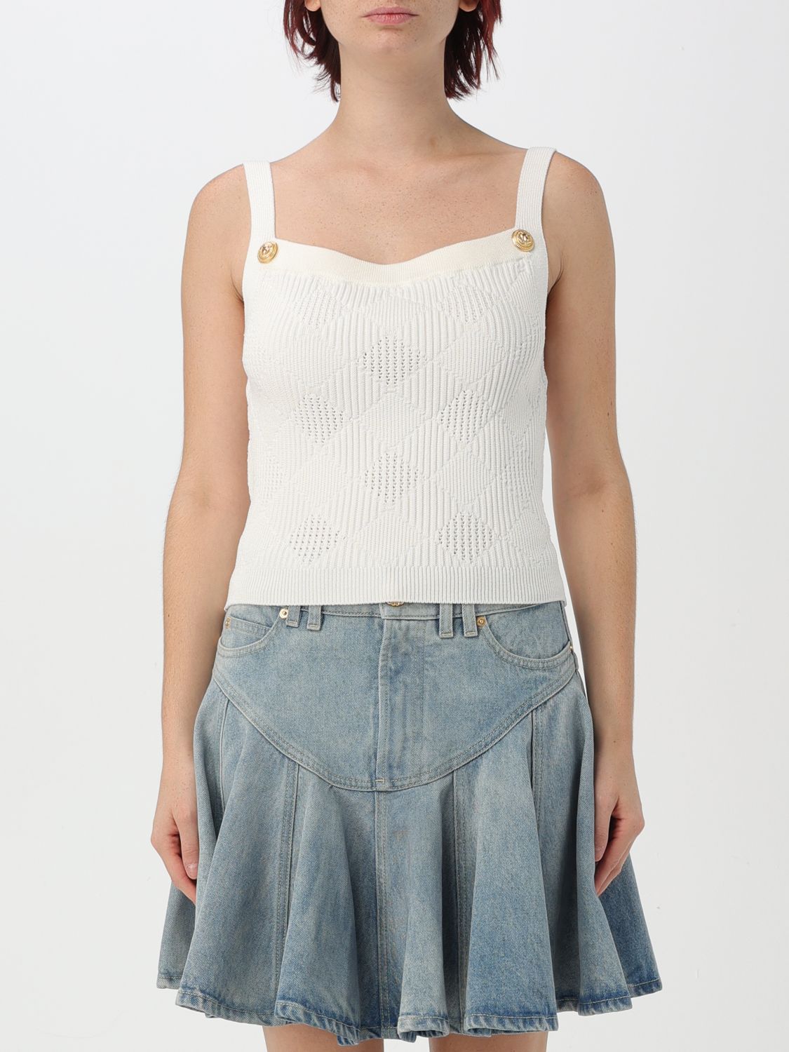 Shop Balmain Top  Woman Color White In Weiss