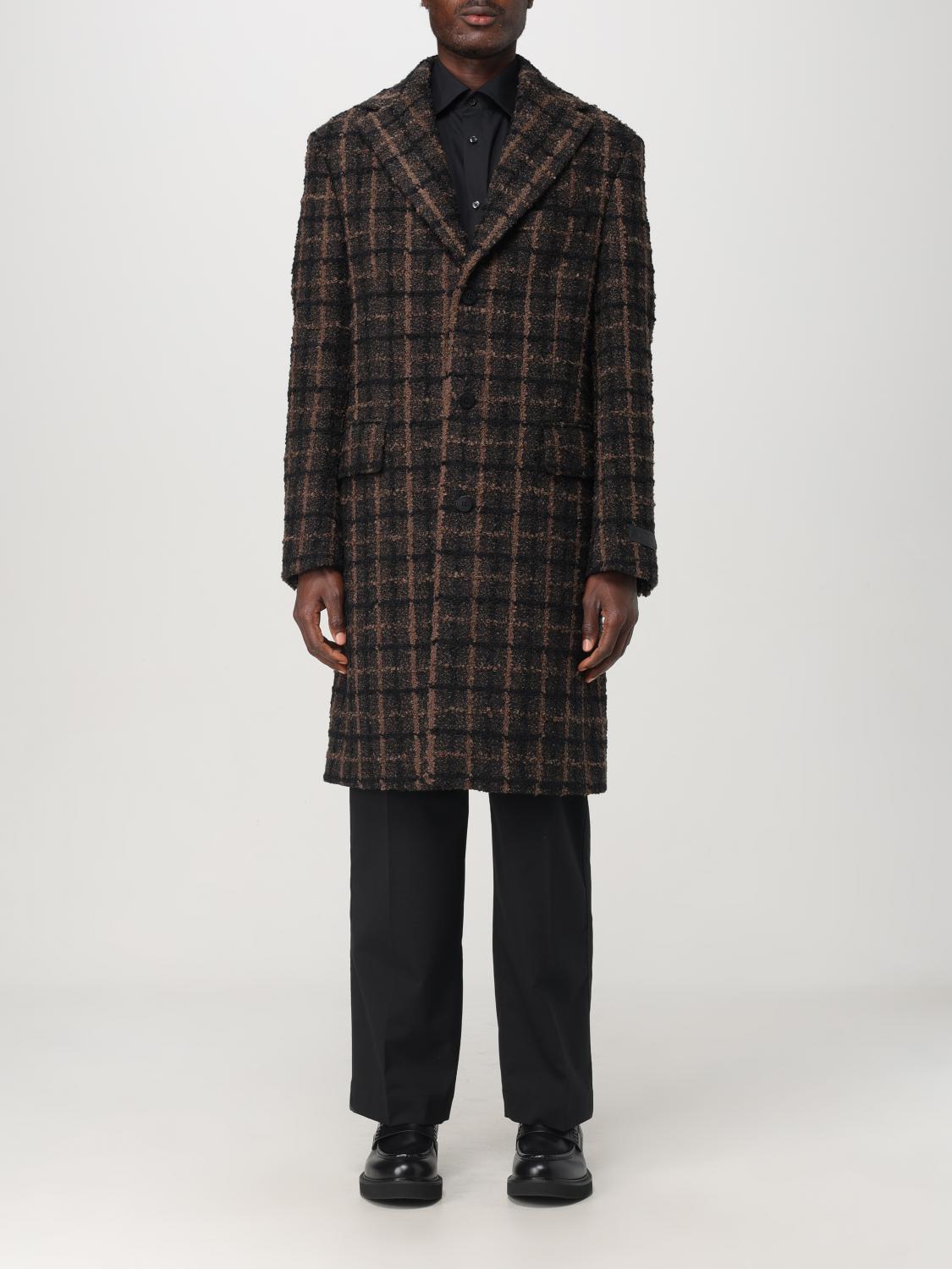 Versace Checked Midi Coat In Braun