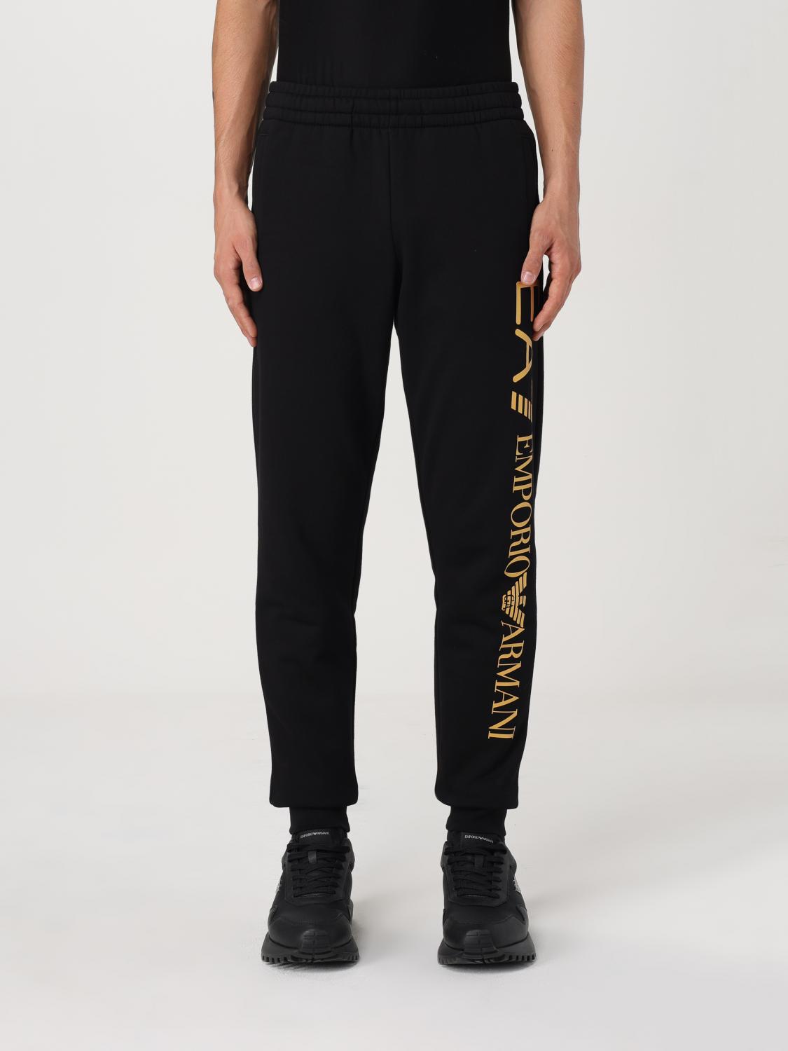 Ea7 Logo Series Cotton Joggers In 黑色
