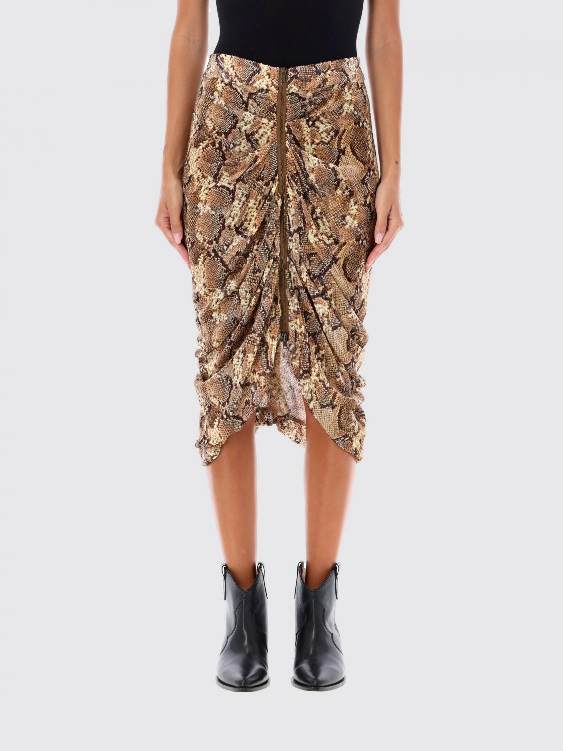 Isabel Marant Snake Print Midi Skirt With Textured Detail In Sand