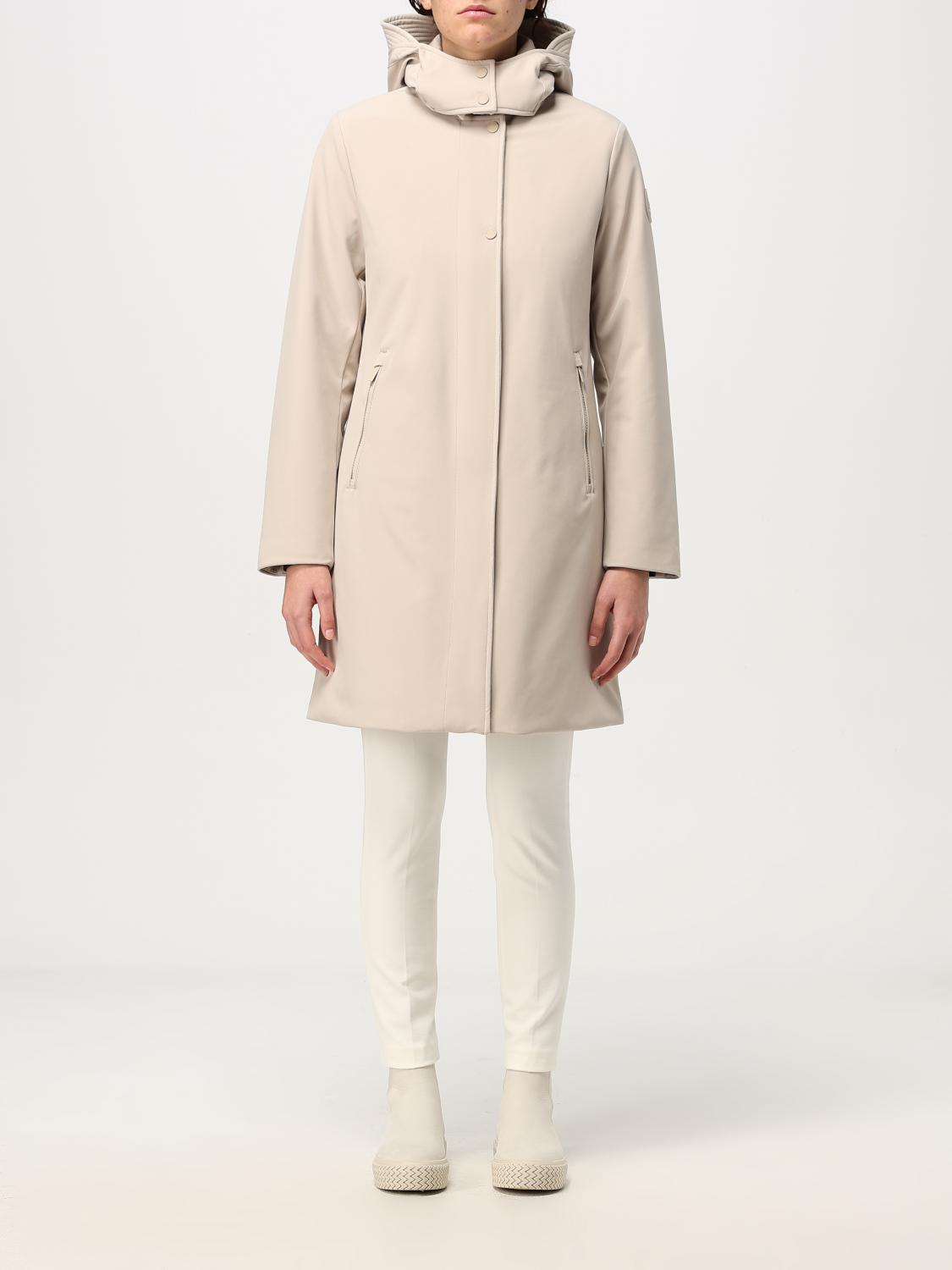 Woolrich Single-breasted Hooded Coat In Cream