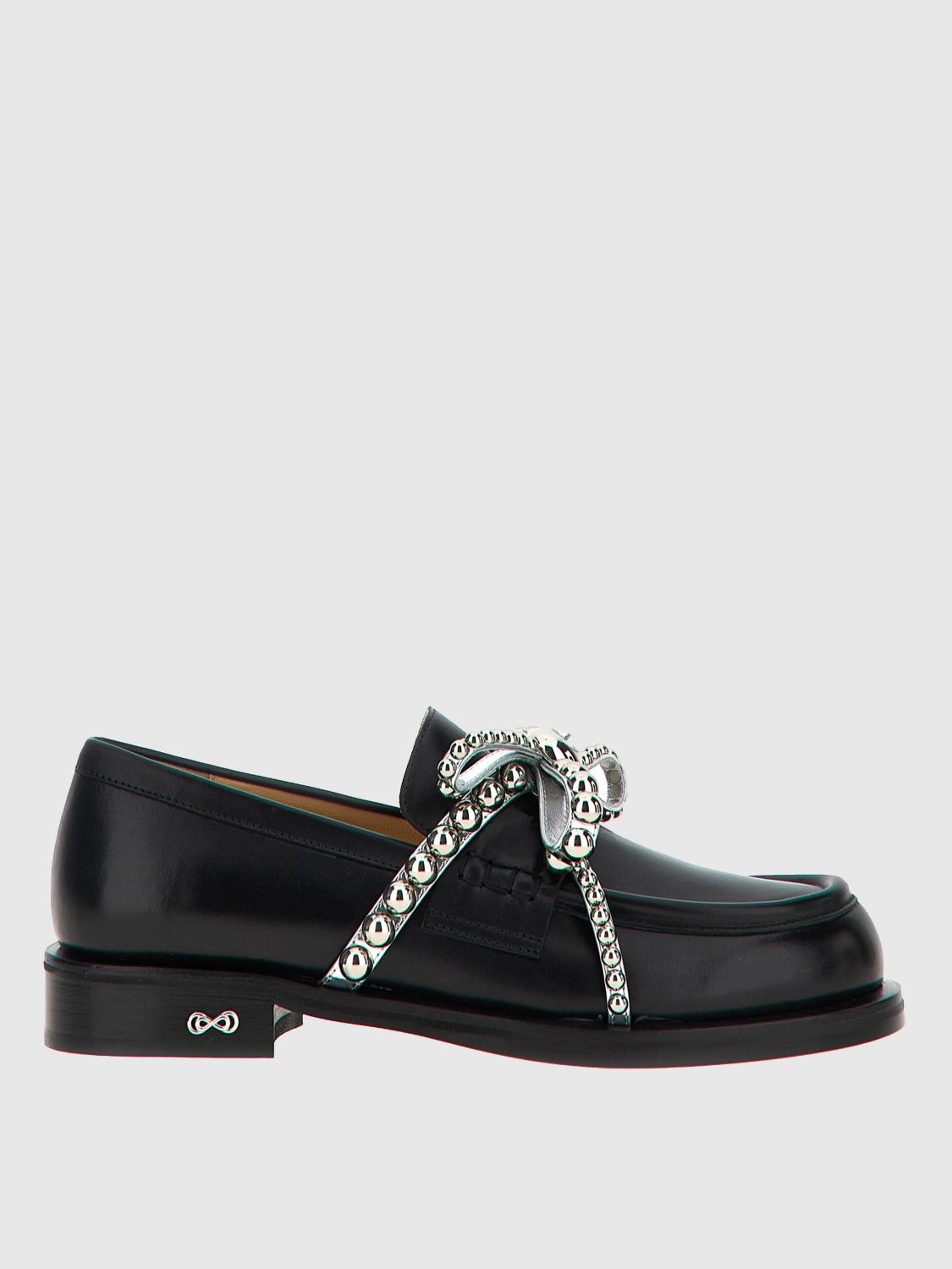 Mach&mach Crystal Studs Bow Detail Loafers In Schwarz