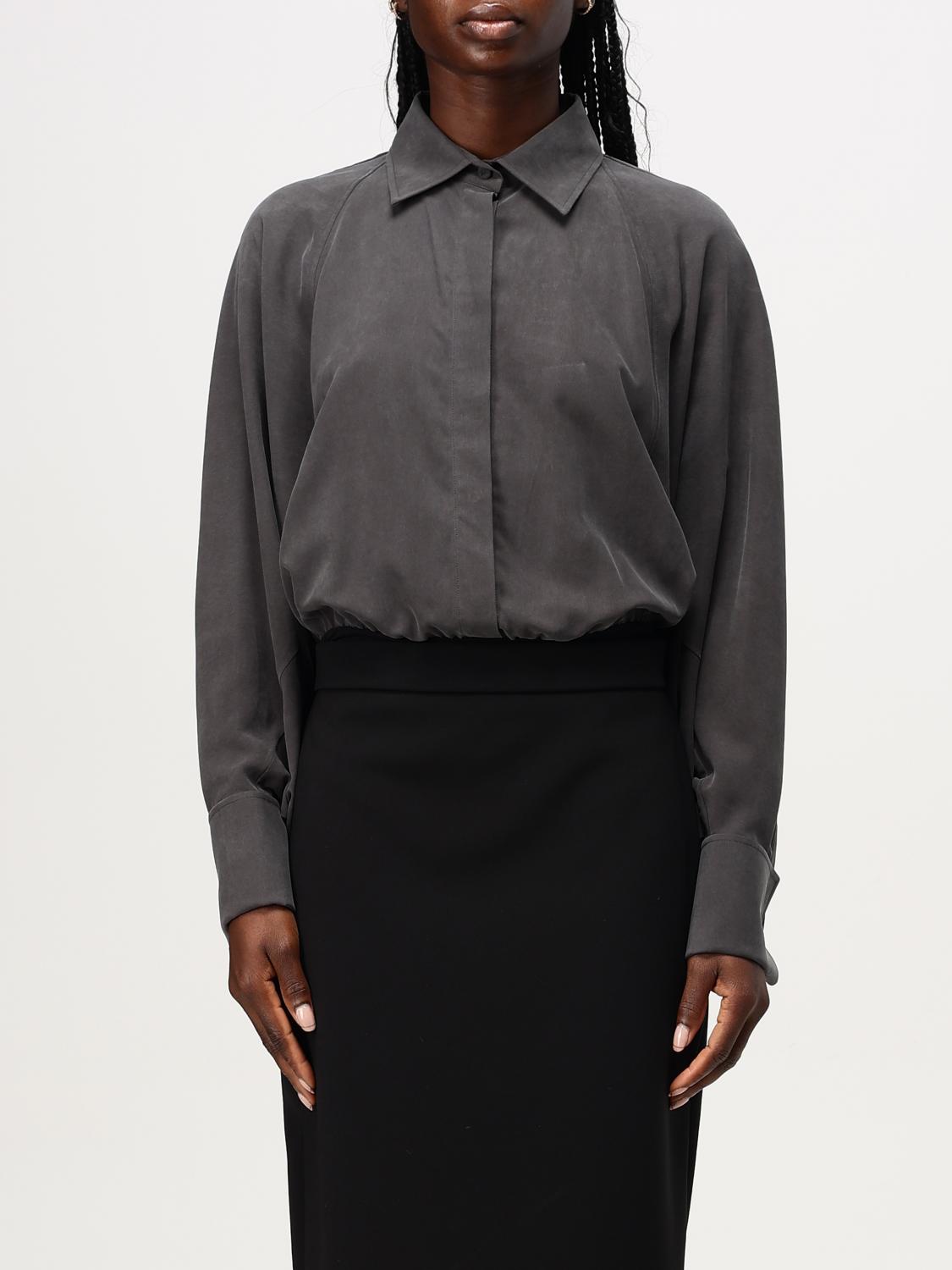 Max Mara Women Silk Bodysuit Shirt In Grau