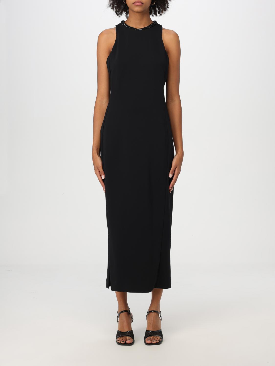Pinko Beaded-trim Sleeveless Midi Dress In Schwarz