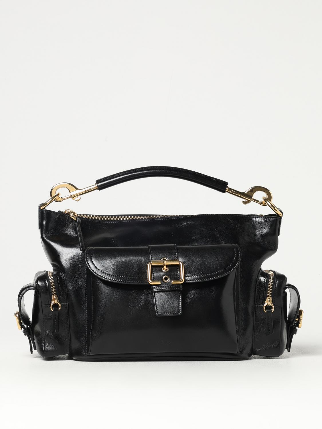 Chloé Camera Medium Shoulder Bag In Croc-embossed Calfskin In Black