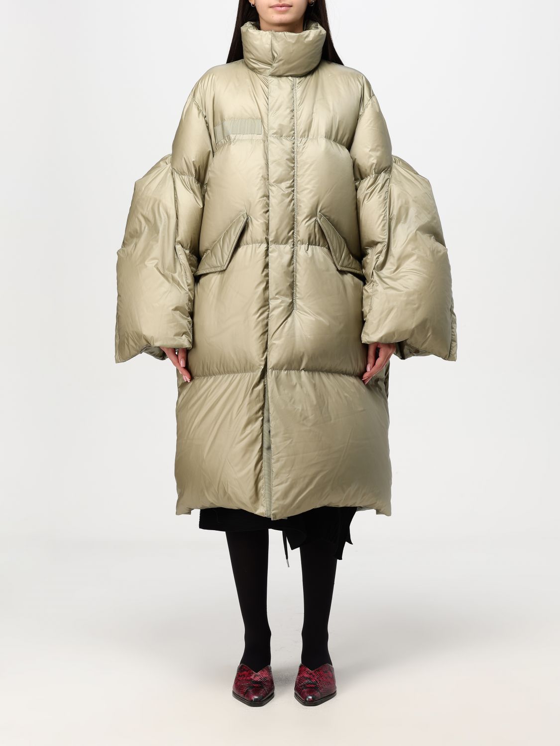 Shop Sacai Coat  Woman Color Kaki