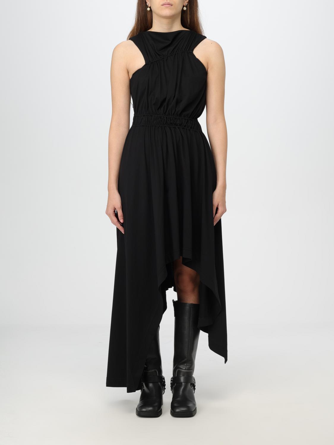 Alexander Mcqueen Gathered Asymmetric Cotton Jersey Midi Dress In Schwarz