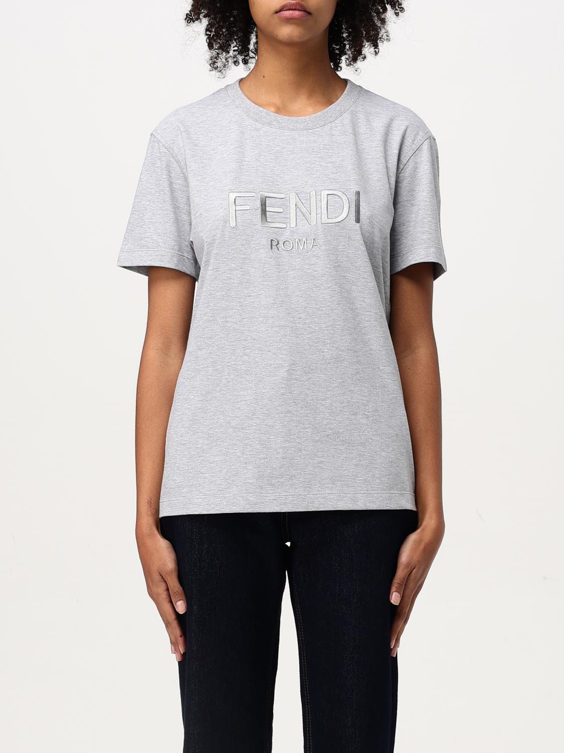 Fendi Embroidered-logo T-shirt In Gray