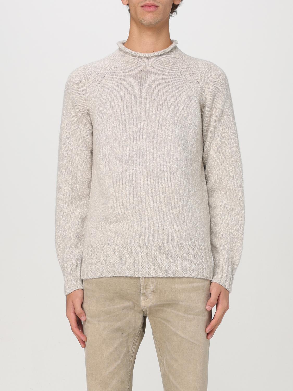 Drumohr Lambswool Crew Neck Sweater With Marl Knit In Beige