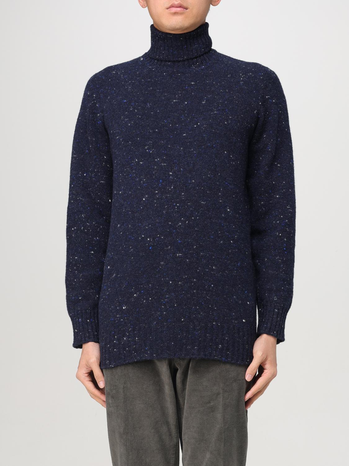 Drumohr Speckle Knit Turtleneck Sweater With Ribbed Cuffs In Blue