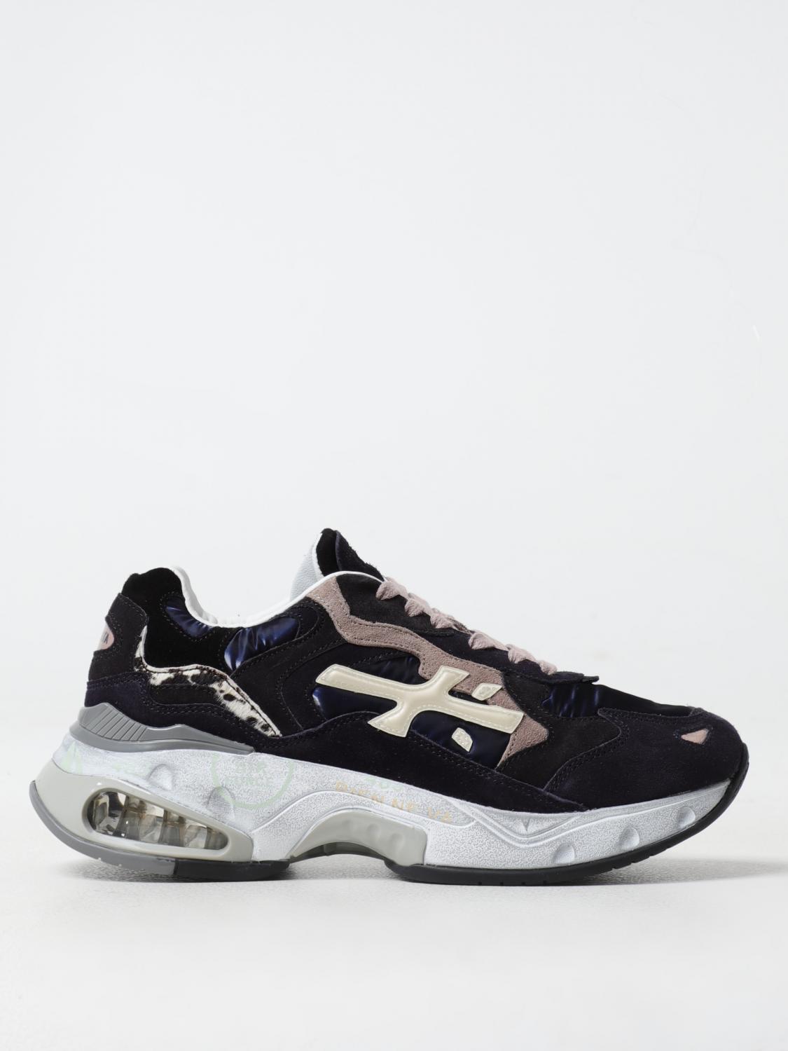 Premiata Sharky Logo-embossed Leather Sneakers In Blau