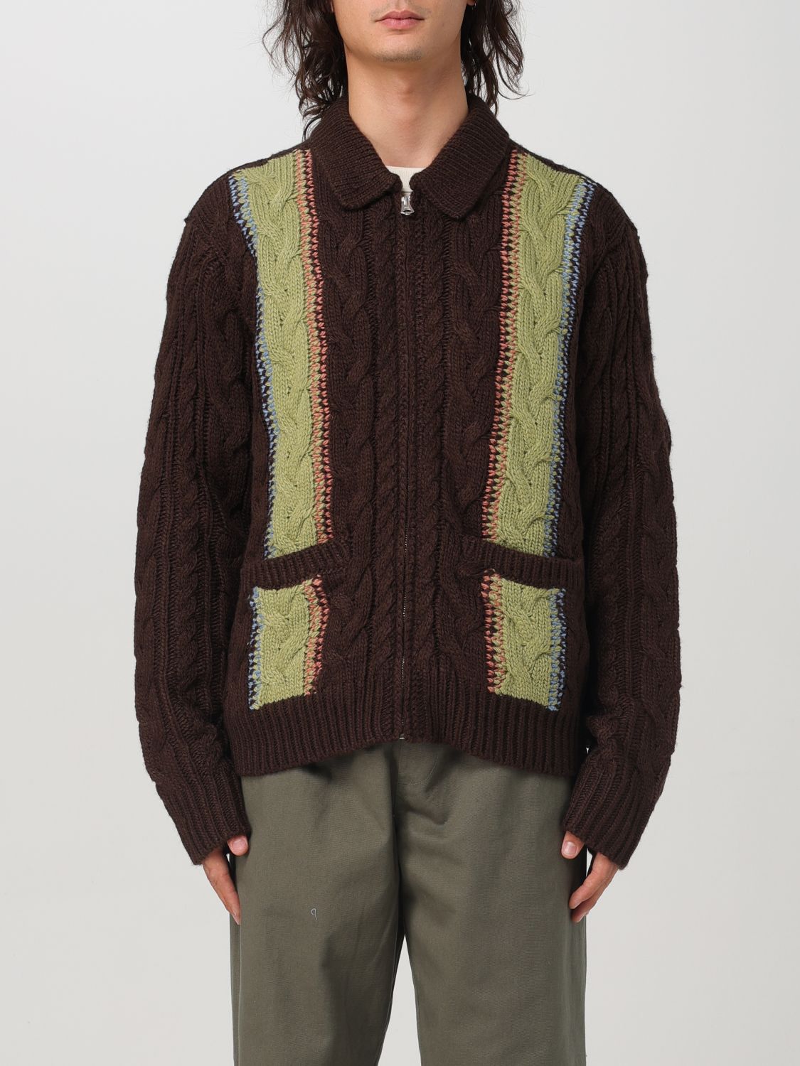 Shop Obey Cardigan  Men Color Brown In Braun