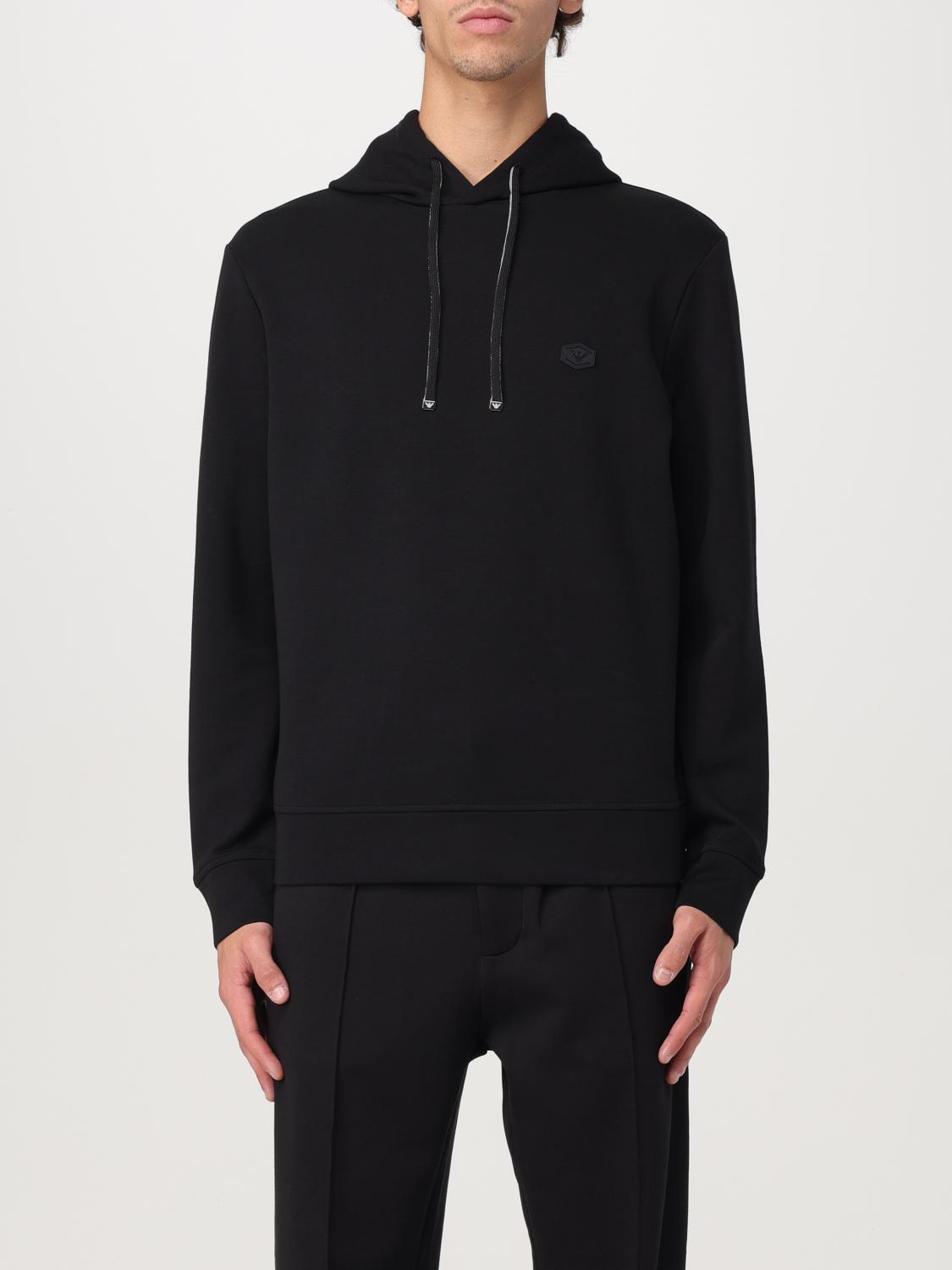 Emporio Armani Logo-embroidered Stretch Cotton-blend Hoody In Schwarz