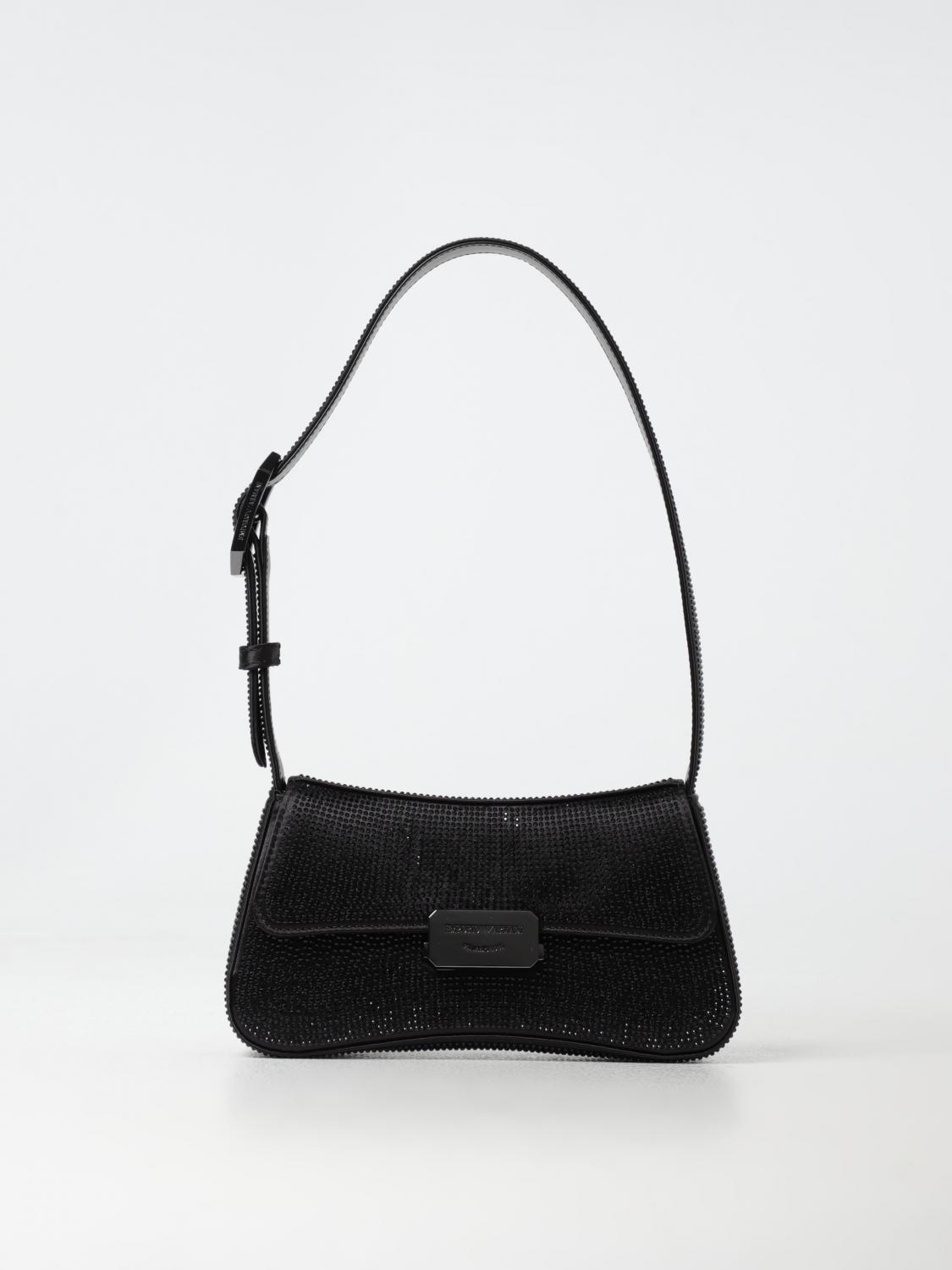Emporio Armani Rhinestone-embellished Shoulder Bag In Black