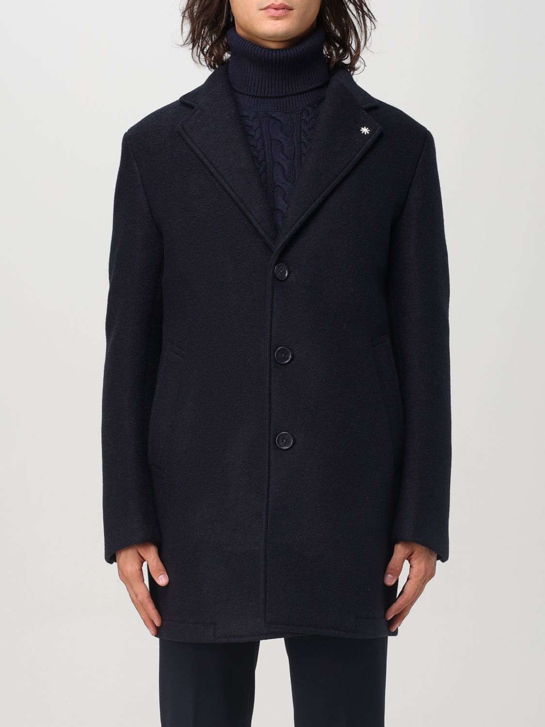 Shop Manuel Ritz Coat  Men Color Blue In Blau