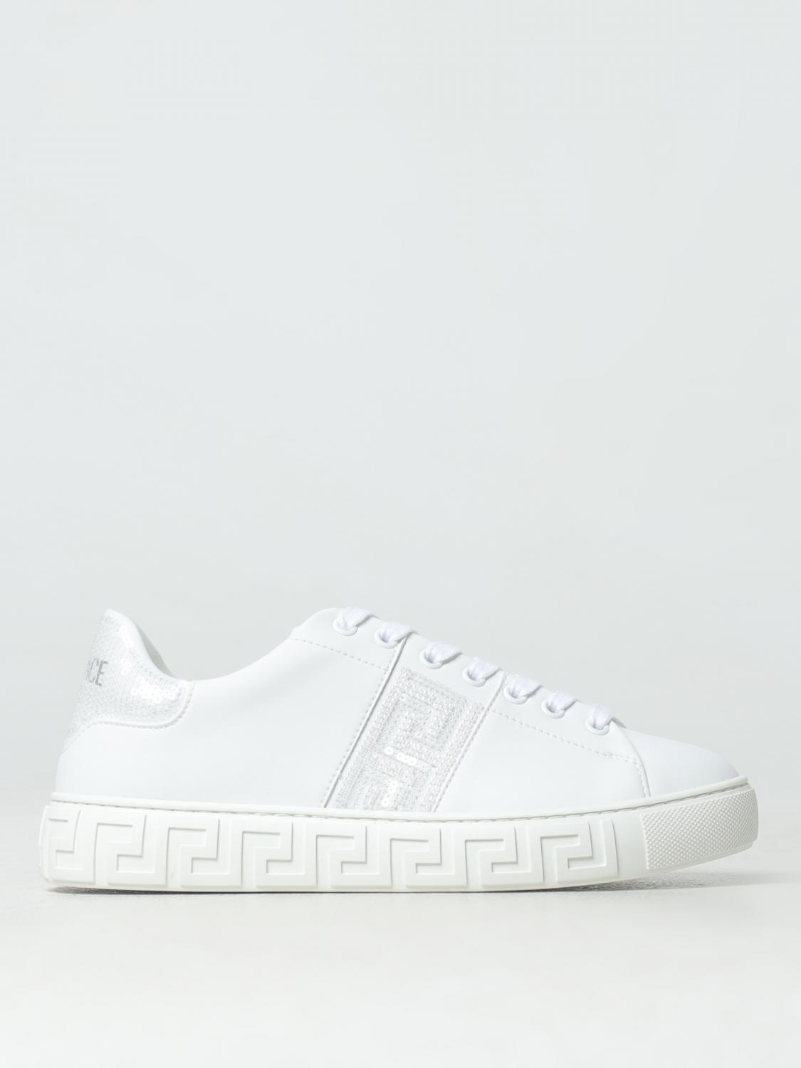 Versace 'greca Crystal Sneakers In Weiss