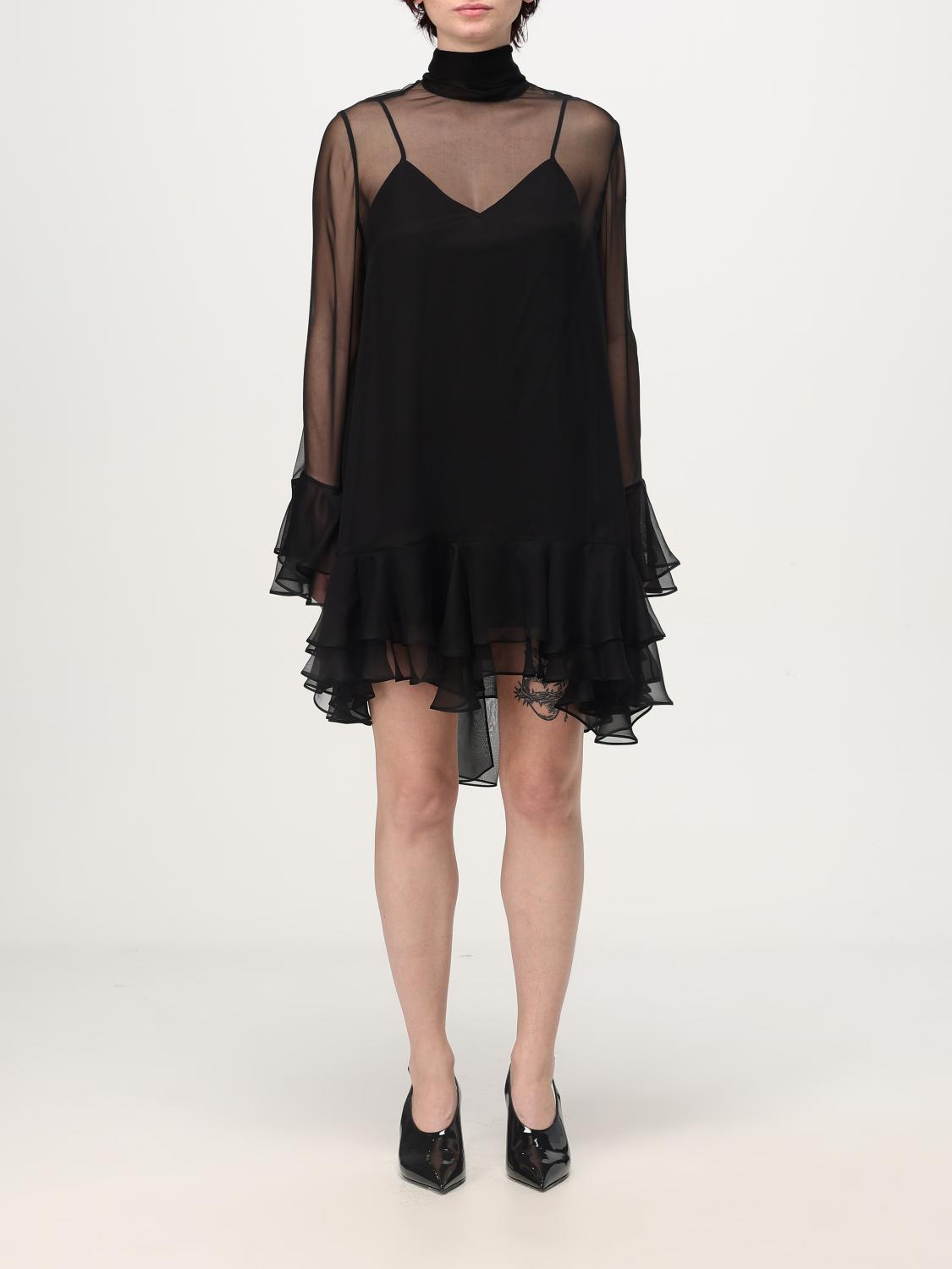 Valentino Chiffon Dress With Bow Detail And Ruffle Hem In Schwarz