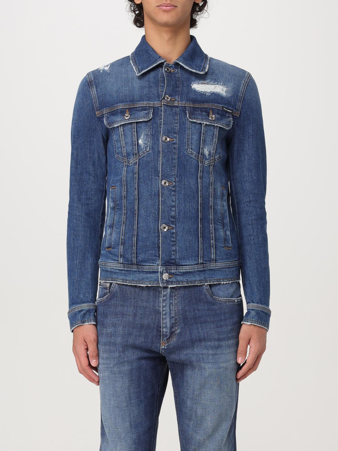 Dolce & Gabbana Blue Jacket With Classic Collar And Rips In Denim Stretch Man In Denim