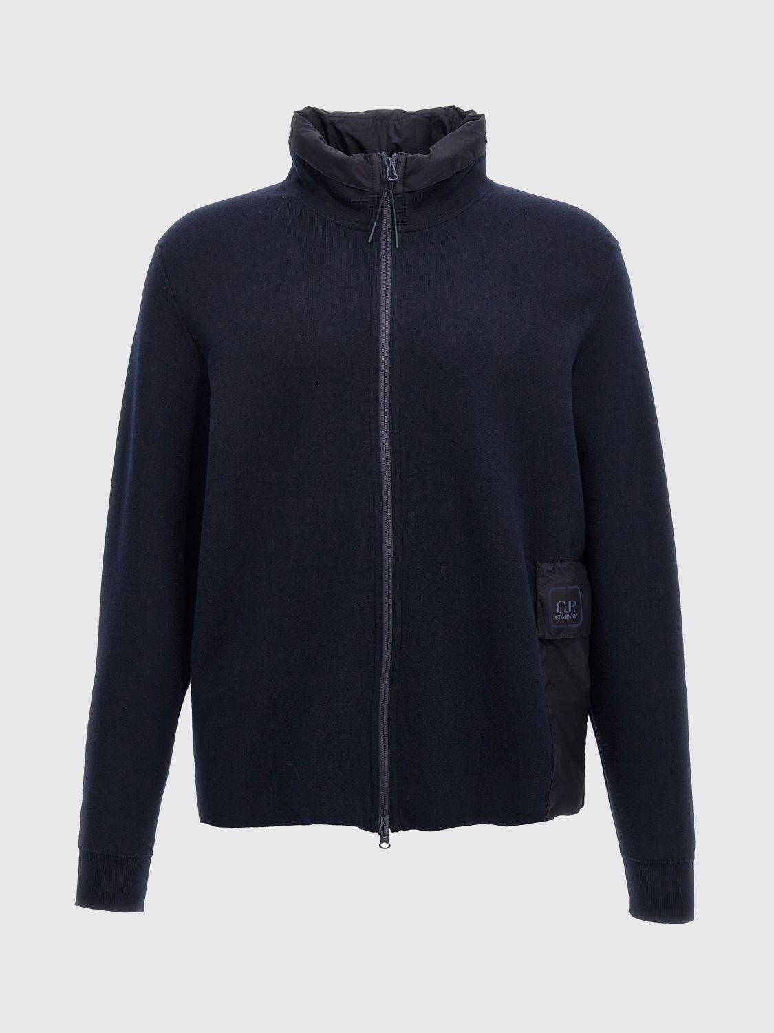 C.p. Company 'cityscape Series' High Neck Cardigan With Side Pocket In Blue