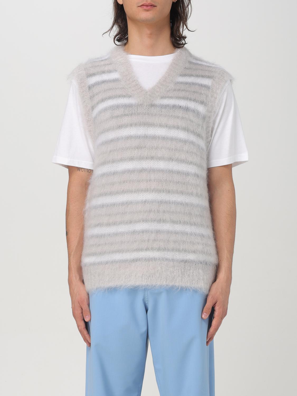 Marni Soft Striped Sleeveless V-neck Vest In Grau
