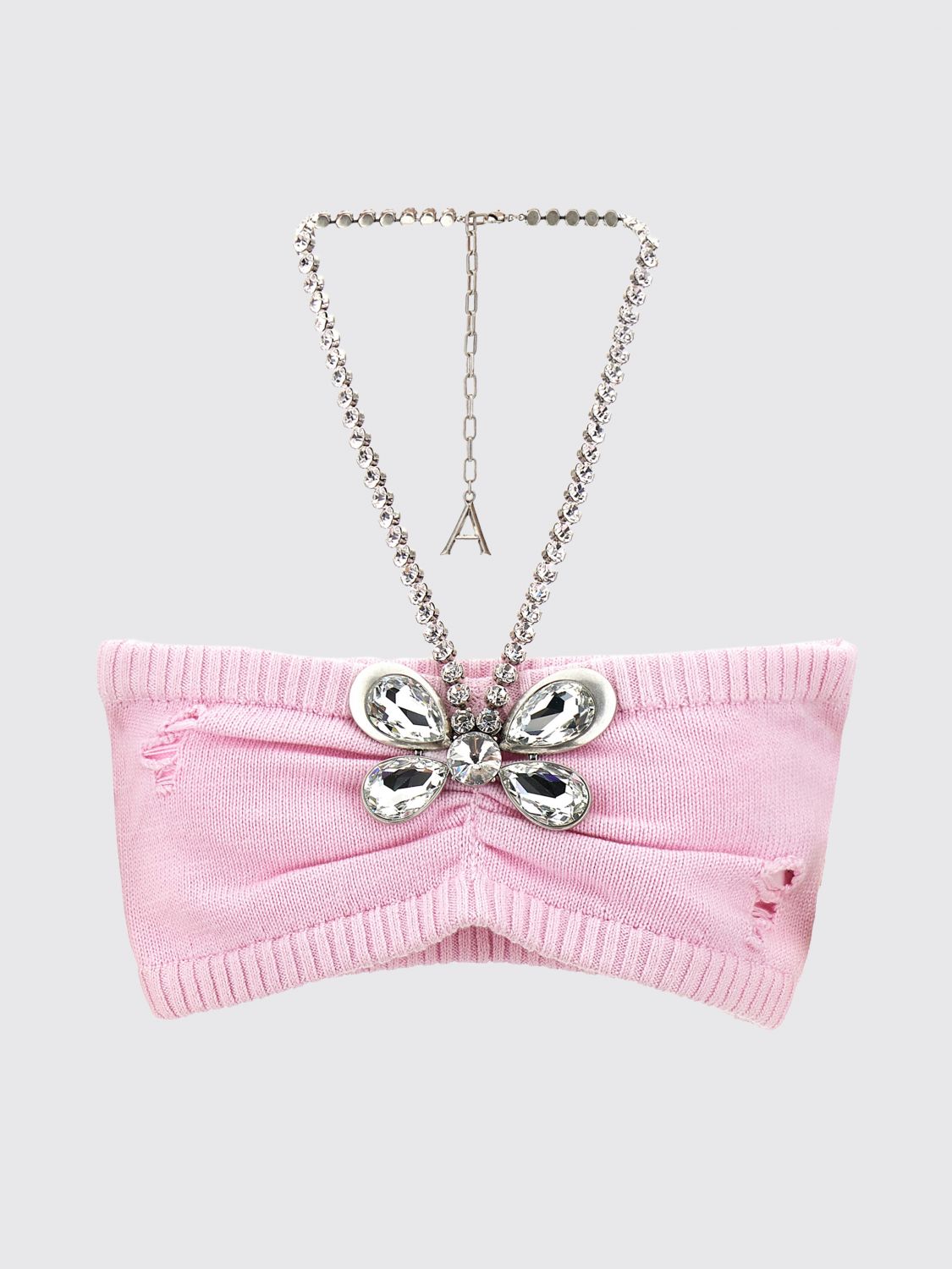 Area Crystal Butterfly Knit Bandeau Top In Multi