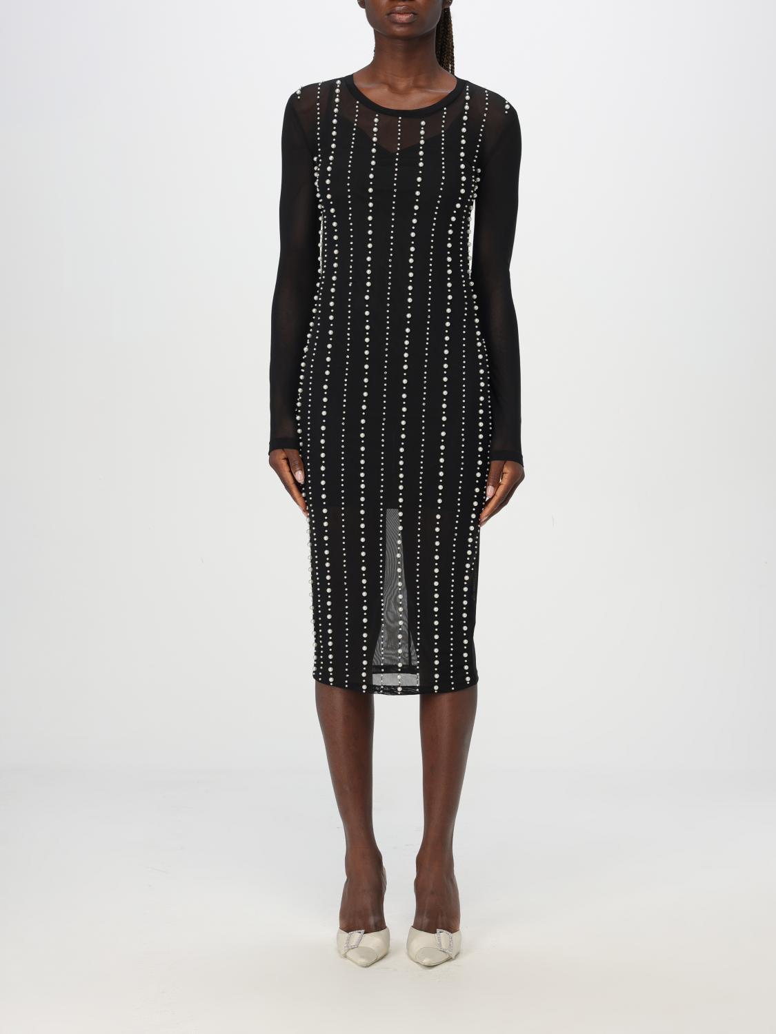 Versace Jeans Couture Long-sleeves Embellished Mesh Midi Dress In Schwarz