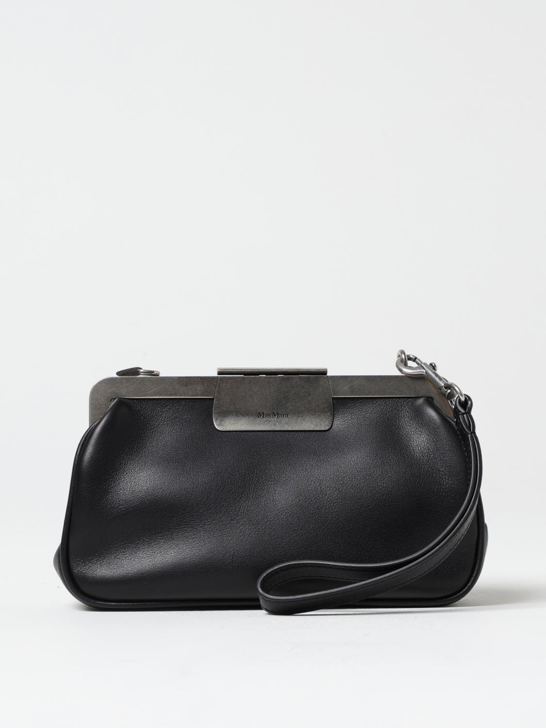 Max Mara Leather Clutch With Metal Logoed Detail In 黑色