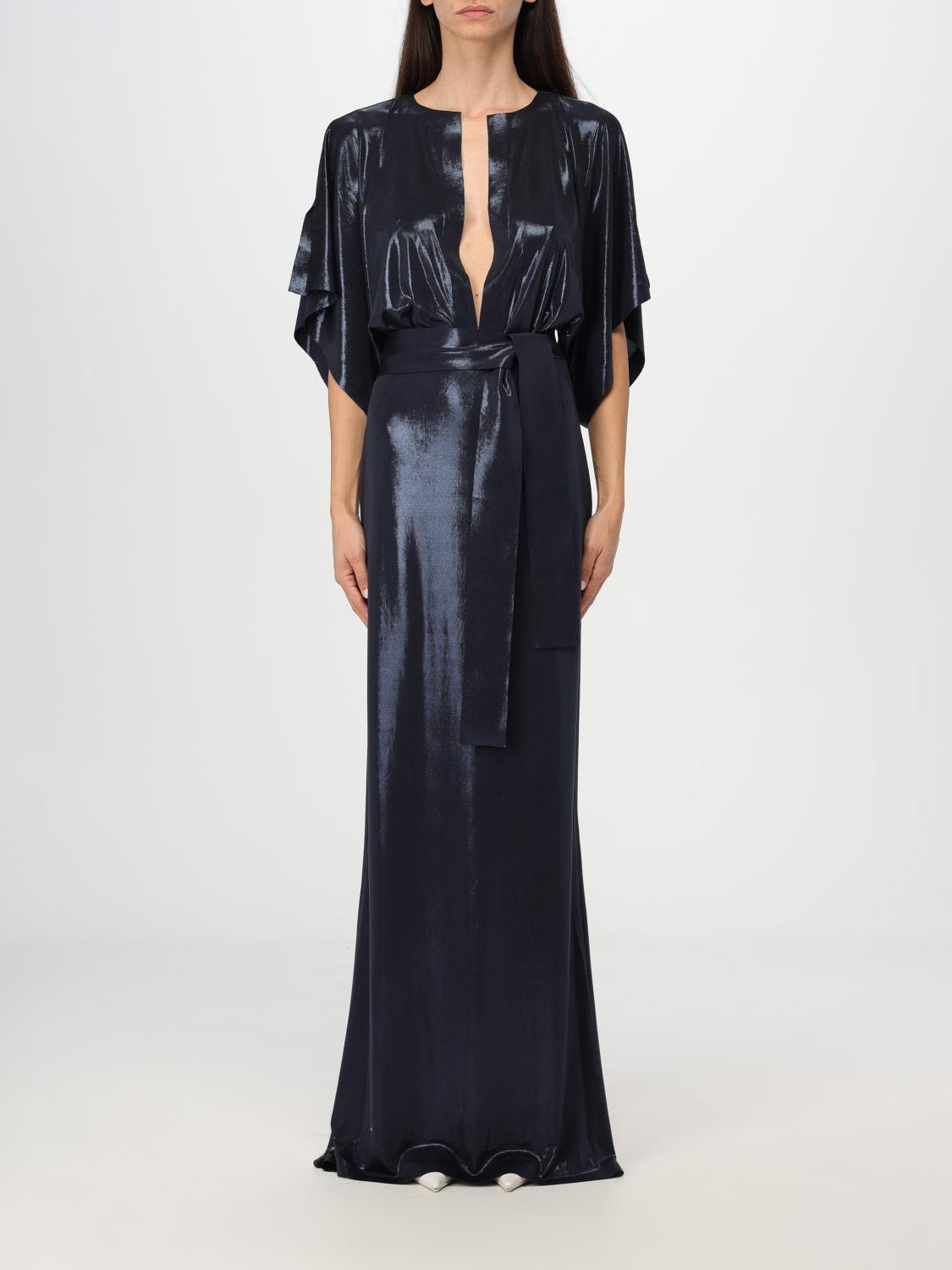 Norma Kamali Metallic Obie Maxi Dress In Blau